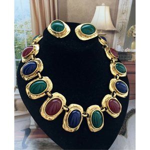 VTG 80s Colorful Kenneth Jay Lane Gold tone Statement Necklace